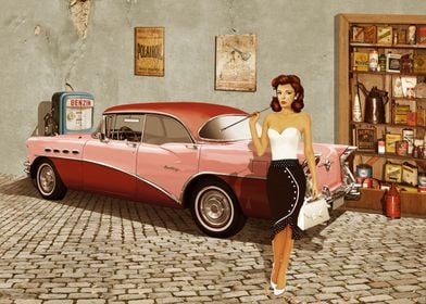 Pin Up girl with vintage car 
