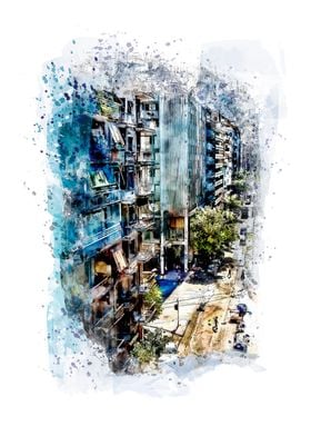 Athens street - watercolor