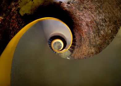 Spiral staircase in brown and yellow