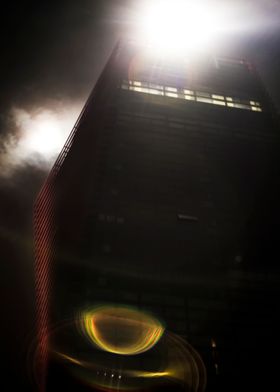 Skyscraper, moon and light