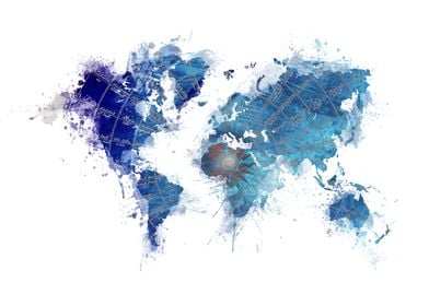 World Map - blue splash