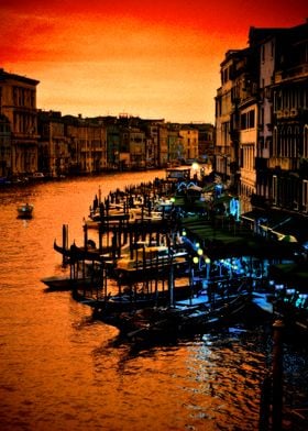 Venice at night, taken from the Rialto Bridge.
