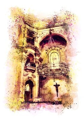 Prague church - watercolor