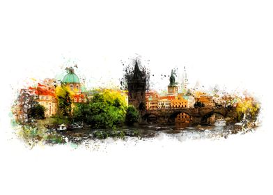 Prague bridge - watercolor