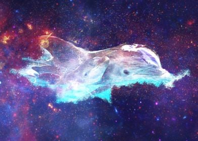 Dolphins Galaxy Digital Art