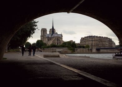 View of Notre Dame de Paris seen from the Seine river