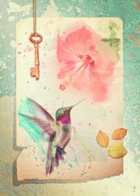 Hummingbird and Hibiscus Collage