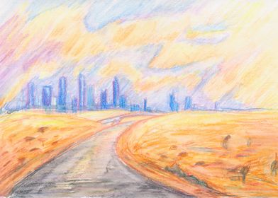 Travel sketch from UAE. After the rain in the desert ne ... 