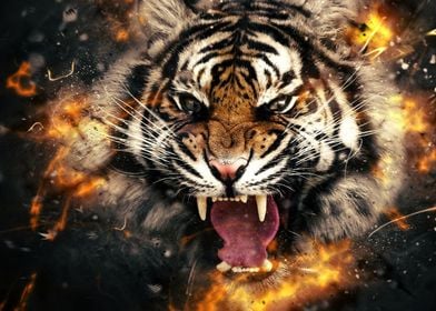 4K Image of Tiger surrounded by Fire
