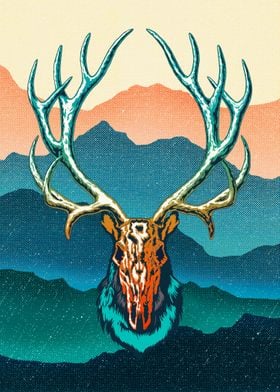 Reindeer By The Mountain. (Illustration)