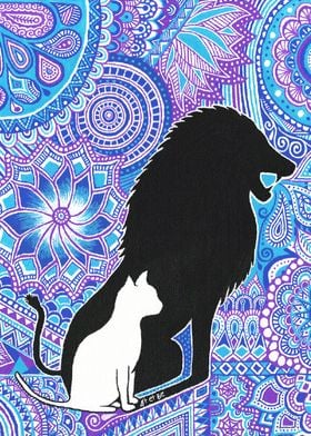 lion, cat, force, strength, bleu, blue, violet, purple, ... 