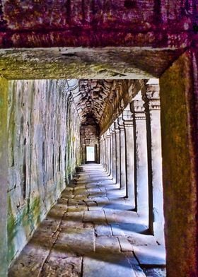 Temple Corridor Angkor Wat Cambodia HDR
