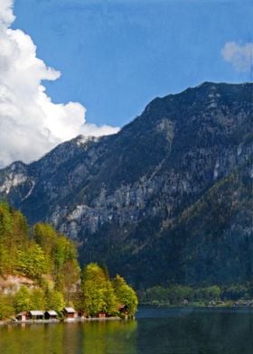 Mountains and Blue Sky Landscape, Lake Hallstatt, Austr ... 