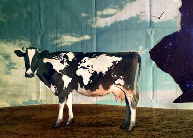 Surreal Bovine Atlas. Cow with world map