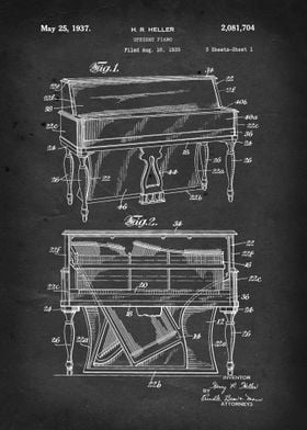 Upright Piano - Patent by H. R. Heller - 1937
