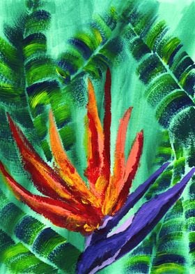 Bird of Paradise Crane Flower Acrylic Painting - An acr ... 