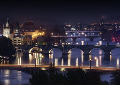 The Bridges of Prague at night