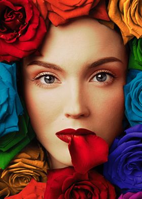Enigmatic Rainbow Roses Portrait