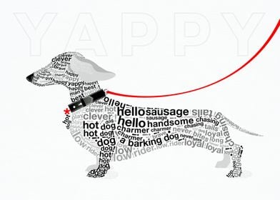 Typographic Dachshund in the 'Wild about Words' style