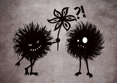 Funny illustration with two hairy evil characters. One  ... 