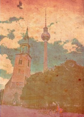 Berlin TV tower with St. Mary's Church