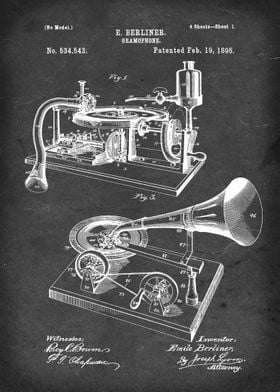 Gramophone - Patent #534,543 by E. Berliner - 1895