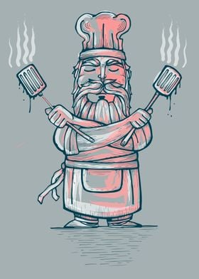 Hand drawn illustration or drawing of a funny chef