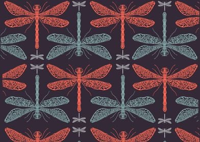 Illustration or drawing of a dragonflies insect pattern ... 