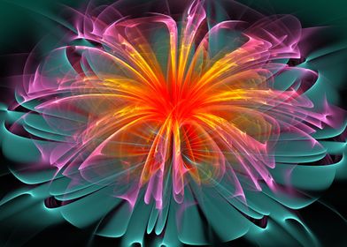 Fiber Optic Flower, digital fractal flame flower glowin ... 