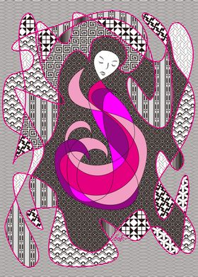 Hidden Passion Woman Pink Hair Abstract Geometric Portr ... 
