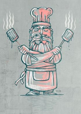 Hand drawn illustration or drawing of a chef