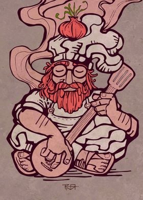 Hand drawn illustration or drawing of a hippie chef