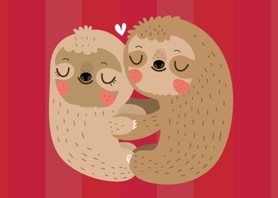 Cute sloths love illustration