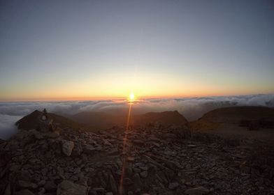 View of the sun rise from the summit of Helvellyn 