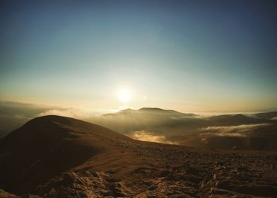 View of the sun setting from the summit of Blencathra 