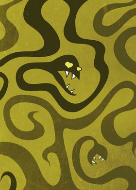 Funny cartoon snakes illustration with evil snakes rese ... 