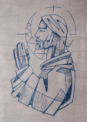 hand drawn illustration or drawing of Jesus Christ pray ... 