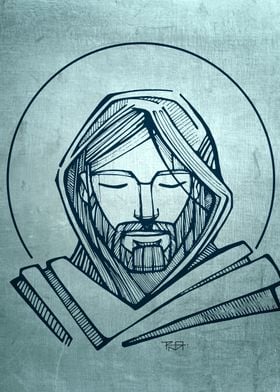 hand drawn illustration or drawing of Jesus Christ face ... 