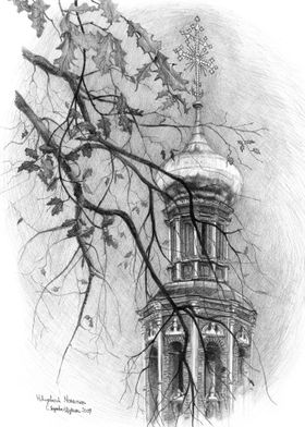 Bell Tower G047 by Svetlana Ledneva-Schukina graphite p ... 