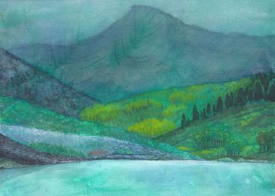 Fjord watercolor impression