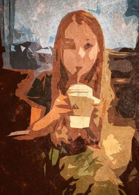 A girl enjoying  a coffee