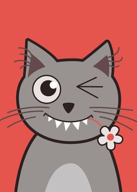 Cute vector illustration of a winking kitty cat with sh ... 