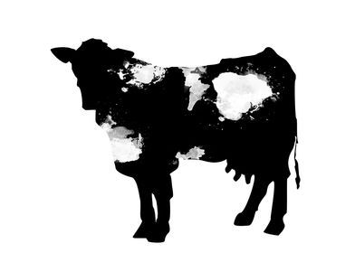 cow stare - watercolor digital