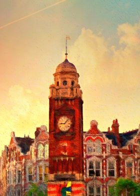 painting of the iconic clock tower in crouch end North  ... 