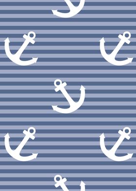 Hello sailor with white anchor on pastel blue stripes 