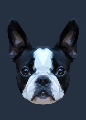 Frenchie / Boston Terrier Polygon Art // Navy 