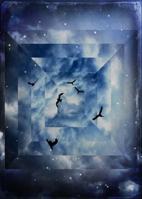 Abstract sky with birds