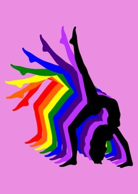 Silhouette of a sexy naked gymnast doing a handstand wh ... 