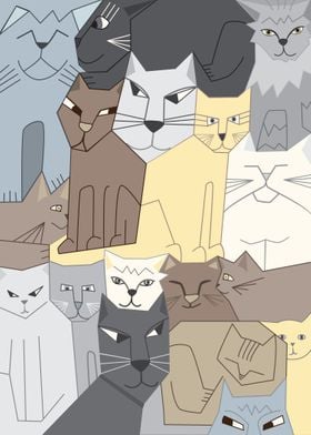 Cute Cubist Cat Cluster