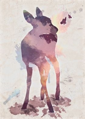 Watercolour - fallow-deer 